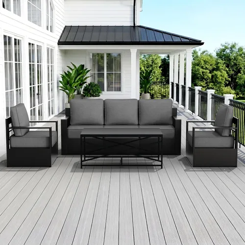 Miniatura 14 de Muebles de Patio al Aire Libre de Aluminio, Sillas de Metal para Todo Clima con Cojines de 6 Pulgadas de Grosor, Asiento Profundo para Jardín, Beige