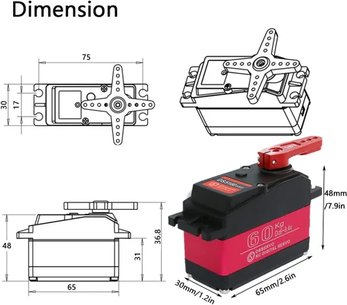 Miniatura 2 de DS5160SSG Servo RC Servo Digital Servo DC6-8.4V Engranaje de metal Gran Torque de alta velocidad IP67 Servo impermeable 270 grados con brazo servo