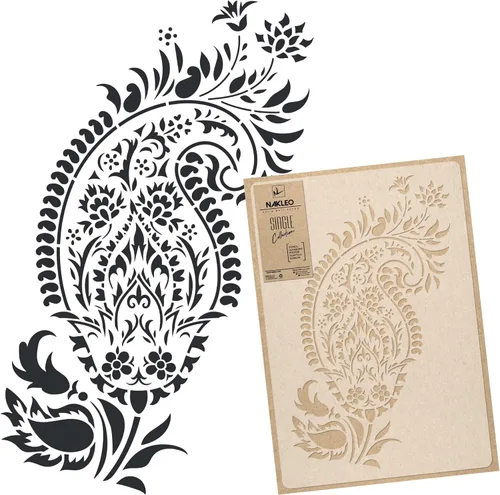 Miniatura 12 de NAKLEO - Plantilla de pared de plástico reutilizable - 23 x 37 pulgadas - Adorno de barandilla china - Papel tapiz grande para pintura de arte DIY