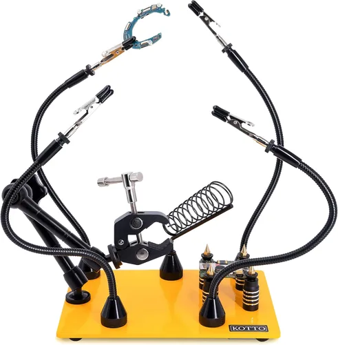 Miniatura 11 de KOTTO Herramienta de soldadura de tercera mano, soporte para PCB, dos brazos metálicos flexibles con base magnética, manos que ayudan a las manos