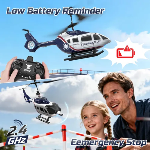 Miniatura 6 de DEERC Helicóptero RC, helicóptero de control remoto de rescate para niños y adultos, helicóptero de juguetes con retención de altitud, despegue
