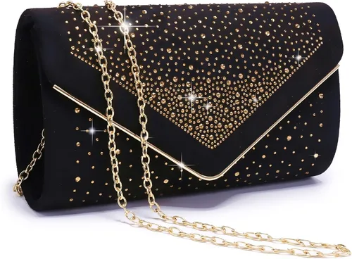 Miniatura 11 de Dasein Bolso de noche con diamantes de imitación para mujer, clutch de ante sintético, bolsos brillantes para fiestas formales, cóctel, boda, cartera