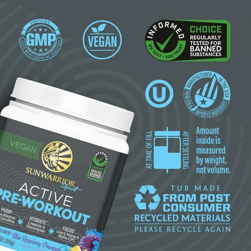 Miniatura 3 de Sunwarrior Bebida energética en polvo para antes del entrenamiento, suplemento vegano a base de plantas, hidrata, concentración, resistencia