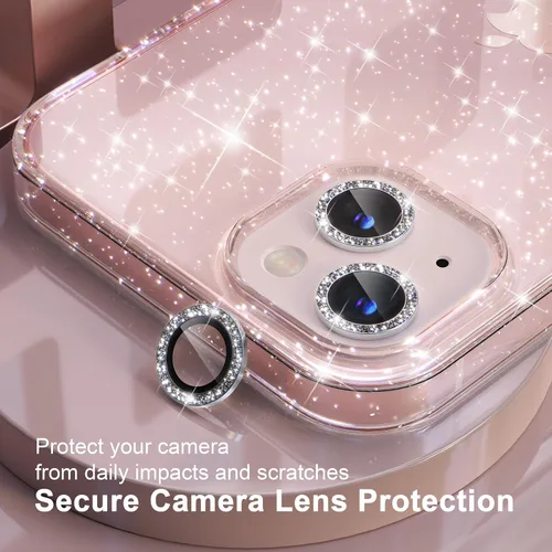 Miniatura 3 de Choiche Compatible con iPhone 13, funda para mujer con purpurina brillante, 2 protectores de lente de cámara con diamantes, funda protectora a