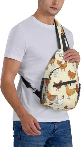 Miniatura 8 de Bolso cruzado del pecho de la historieta animal impreso Crossbody durable Sling Mochila Casual bolsa de viaje para unisex, Patrón de pollo.