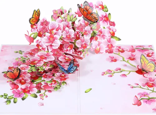Miniatura 10 de Tarjetas de aniversario desplegables, flores de cerezo en 3D y pareja enamorada, San Valentín, tarjetas de boda para esposa, marido, ella, él