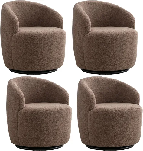 Miniatura 13 de FOXHUNTER Silla giratoria de barril, sillón individual pequeño de 360°, cómodo sofá redondo, sillas de botón acolchadas, modernas sillas de acento