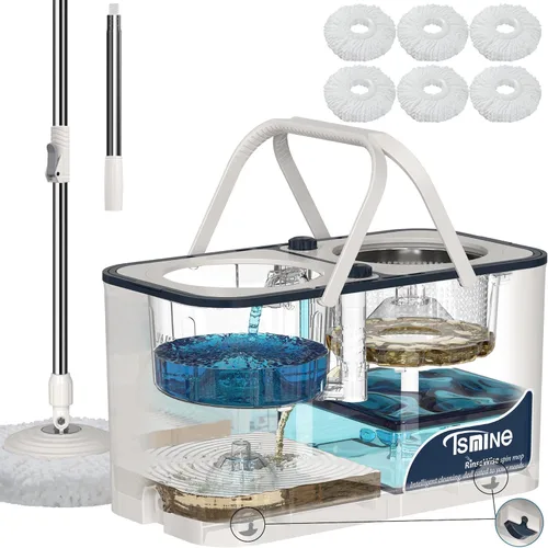 Mopa giratoria de gran capacidad Gen 1 y cubo, para hogares grandes y días de limpieza profunda, sistema de 4 cámaras que separa el agua sucia y