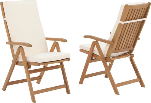 Miniatura 12 de OC Orange-Casual Juego de 4 sillas plegables de comedor para patio, sillas reclinables de madera de acacia al aire libre con reposabrazos y cojín