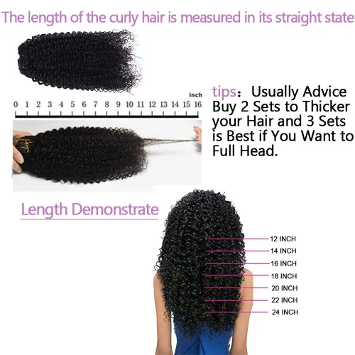 Miniatura 6 de Extensiones de cabello humano rizado con clip, 3C 4A, rizado con clip, cabeza completa, para mujeres negras, cabello humano brasileño Remy