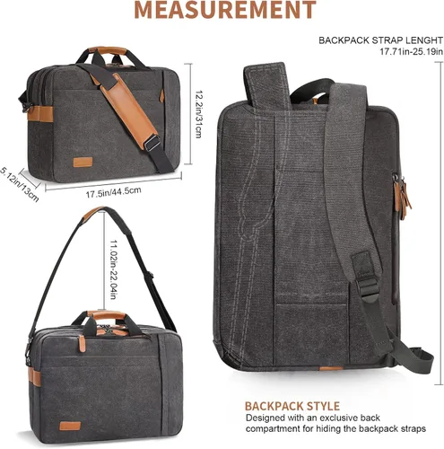 Miniatura 6 de ESTARER Bolsa de computadora portátil para hombres 3 en 1, bolsa de mensajero para portátil de 17-17.3 pulgadas para negocios, trabajo, viajes