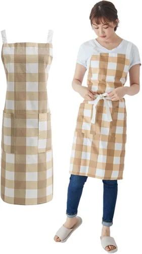 Miniatura 48 de Jeelow Delantal de cocina de algodón o sarga de algodón para hombres y mujeres, ajustable con bolsillos ajustables