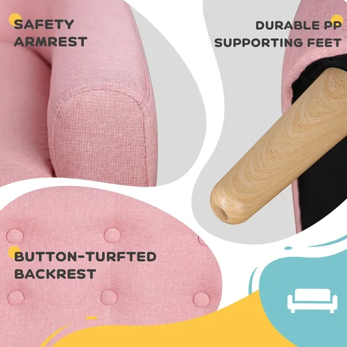 Miniatura 4 de Qaba Sofá para Niños de 2 Asientos, Sofá Sillón para Niños Pequeños, Tela Similar al Lino y Marco de Madera Silla Sofá para Edades 3-7, Asiento