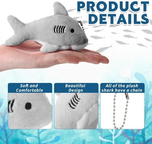 Miniatura 3 de Zubebe 24 llaveros de tiburón de felpa para fiestas, regalos de fiesta de animales pequeños a granel para niños, aula, escuela, baby shower, mar