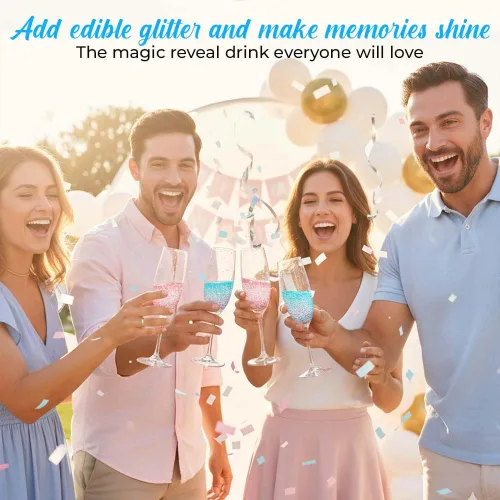 Miniatura 7 de Decoraciones de revelación de género para niños, purpurina comestible para bebidas, ideas mágicas de revelación de género, sorpresa es un bebé niño