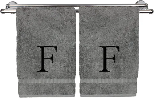 Miniatura 91 de Toalla de mano monogramada, regalo personalizado, juego de 2 - Toalla bordada con letra de bloque dorada - Extra absorbente 100% algodón turco