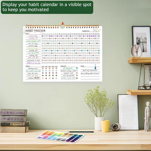 Miniatura 6 de Calendario de seguimiento de hábitos – 12 meses sin fecha, seguimiento diario de objetivos y hábitos, planificador de hábitos con encuadernación