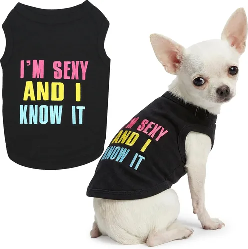Miniatura 9 de Parisian Pet - Camiseta bordada para perros y gatos, con texto en inglés Sexy and I Know It, XS Sexy y lo sé