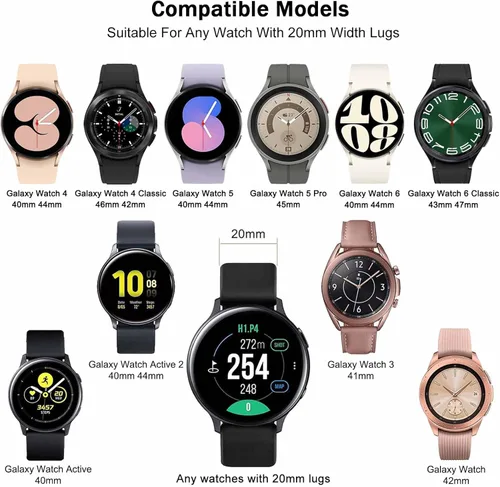 Miniatura 2 de Paquete de 10 correas delgadas compatibles con Samsung Galaxy Watch 7, 6, 5, 4, 1.575 pulgadas, 1.732 pulgadas, Galaxy Watch 5 Pro/4 6