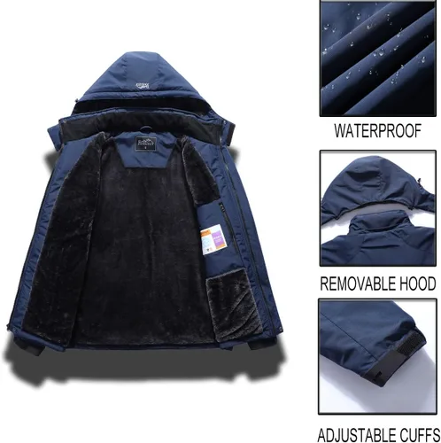 Miniatura 7 de Pooluly - Chaqueta impermeable de invierno, esquí, snowboard, para hombre, con capucha, rompevientos.