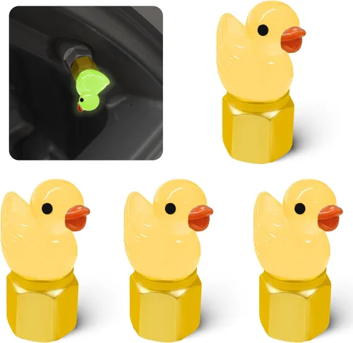 Miniatura 8 de Paquete de 4 tapas de vástago de válvula de neumático lindas con forma de pato, tapas de válvula de neumático que brillan en la oscuridad, Negro