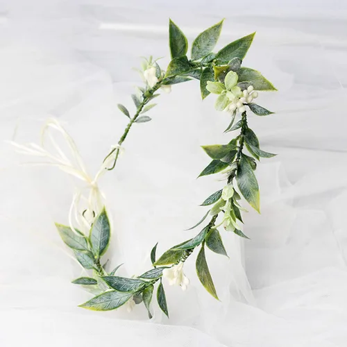 Miniatura 2 de DDazzling - Diadema de flores de eucalipto con hojas verdes para mujer y niña, banda para la cabeza, diseño de halo para novias, accesorio