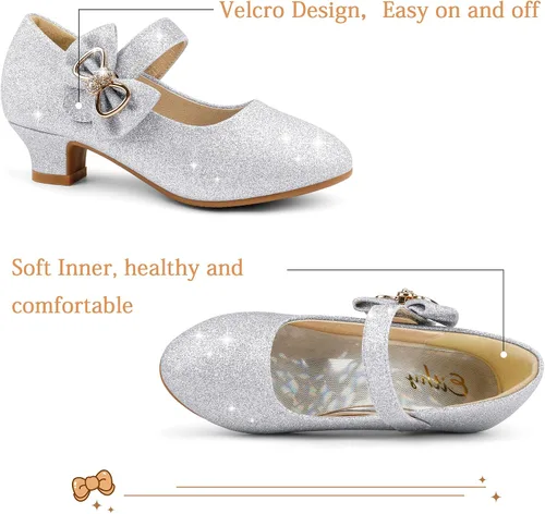 Miniatura 3 de Eithy Zapatos de vestir para niñas, tacón bajo con lazo, sandalias planas de verano para niños pequeñosniños grandes