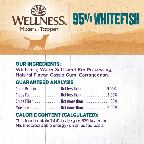 Miniatura 5 de Wellness 95% Whitefish - Alimento húmedo enlatado para perros adultos, sin granos, natural, 13.2 onzas, paquete de 12 latas