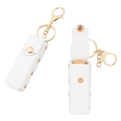 WADORN 2 soportes para llavero Chapstick, 6 pulgadas, piel sintética, organizador de lápiz labial con llavero, Blanco