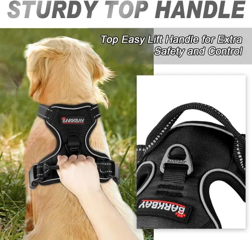 Miniatura 3 de BARKBAY Arnés sin tirones para perro, clip frontal, resistente, reflectante, mango de fácil control para pasear perros grandes (negro, L)