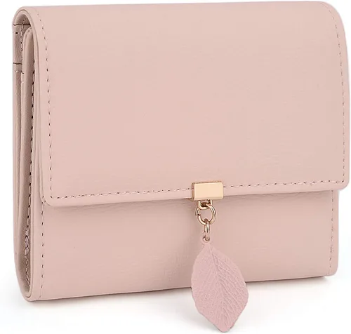 Miniatura 100 de UTO - Cartera pequeña RFID de piel sintética con dije de hoja, cierre de cremallera y tarjetero.