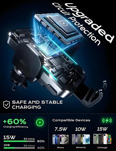 Miniatura 3 de Cargador inalámbrico para automóvil, 15 W de carga rápida de 15 W, cargador de teléfono para automóvil, soporte de teléfono para montaje