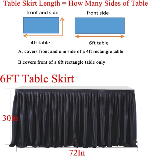 Miniatura 5 de PARTISKY Falda rectangular de poliéster negro, 6 x 72 pulgadas, resistente a las arrugas, con volantes plisados, perfecta para banquetes, bodas