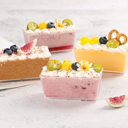 Miniatura 5 de Tosnail Paquete de 100 vasos rectangulares de 5 onzas para aperitivo de postre con 100 cucharas de plástico