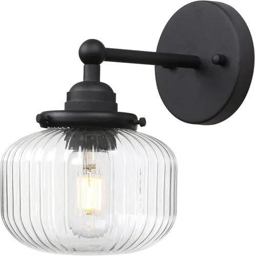 Yosoan Aplique de pared moderno para interiores, de 1 luz, moderno, vintage, industrial, con pantalla de vidrio a rayas transparentes para baño,