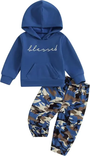 Miniatura 87 de Mandizy Conjunto de ropa de otoño para bebé niña pequeña, sudadera de manga larga con estampado de letras bendecidas, pantalones de camuflaje