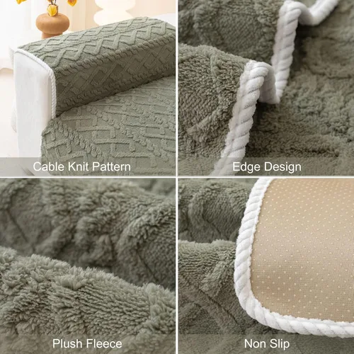 Miniatura 6 de vctops Fundas de sofá de jacquard geométrico de lujo para sofá de granja, funda neutra antideslizante para sofá seccional, funda suave y cálida