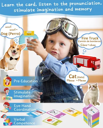 Miniatura 5 de Tarjetas didácticas parlantes bilingües de 510 palabras en español e inglés para niños pequeños de 1 a 3 años, juguetes Montessori de aprendizaje