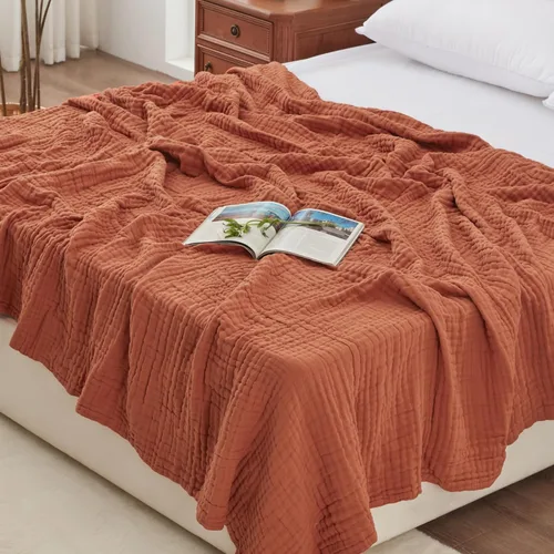 Miniatura 32 de Love's cabin - Manta de muselina de 6 capas 100% algodón, 90"x90", manta de muselina tamaño queen para sofá o cama, de algodón de gasa ligera y Beige