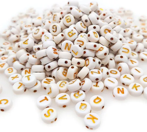 Miniatura 15 de 200 cuentas redondas doradas de letras del alfabeto acrílico de 0.157 x 0.276 pulgadas de la A a la Z, cuentas de plástico mixtas sueltas para hacer
