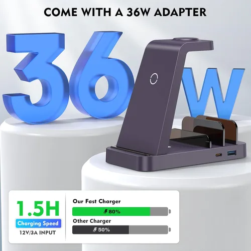 Miniatura 4 de Cargador inalámbrico para iPhone - Estación de carga 5 en 1 para múltiples dispositivos Apple: Soporte de carga rápida inalámbrica para iPhone 17