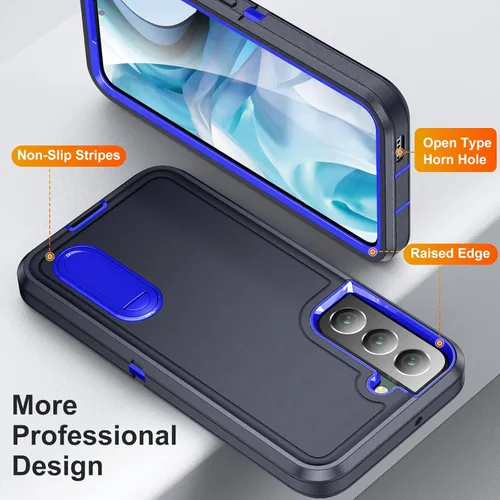 Miniatura 7 de Funda para Samsung Galaxy S22 Plus con función atril, 3 capas de grado militar, funda protectora de silicona resistente a prueba de golpes para azul