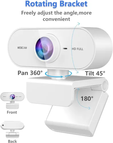 Miniatura 4 de Cámara web para PC con micrófono, Full HD 1080P Blanca, Cámara web para Mac y Laptop, Mini USB C Cámara externa con clip para computadora de Blanco