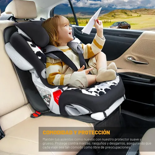 Miniatura 4 de Siivton Protector de Asiento de Coche para Asiento de Niño, Funda Impermeable para Asientos de Cuero y Tela, 2 Bolsillos de Malla, Fondo Negro