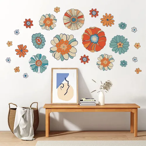 Miniatura 3 de Supzone Calcomanías de pared florales retro estilo bohemio, diseño de margaritas hippie, para dormitorio, sala de estar, oficina, sofá, TV