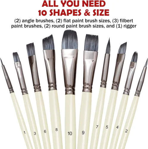 Miniatura 2 de DUGATO Juego de 10 pinceles de pintura para artista, para pintura al óleo acrílico, acuarela, gouache por números, arte facial y cuerpo, kits