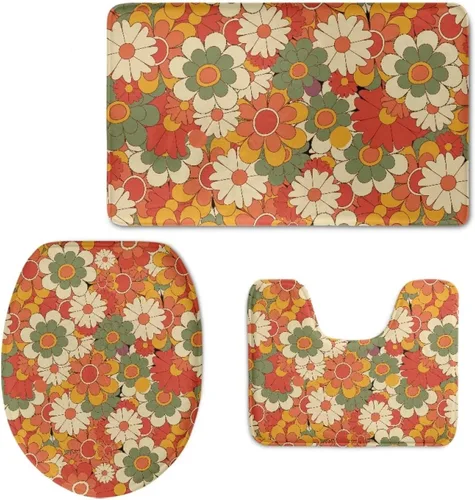 Miniatura 16 de UNICEU Alfombras de baño de 3 piezas, diseño de margaritas hippie, girasol, suave, absorbente, alfombrilla de baño + alfombrilla de contorno