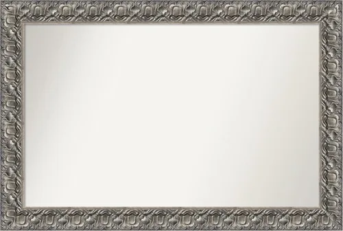 Miniatura 385 de Amanti Art Espejo de baño plateado para sobre fregadero, 26 x 26 pulgadas, espejo cuadrado de níquel pulido, marco de madera tradicional mediano, se