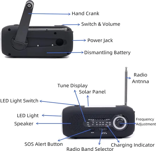 Miniatura 4 de Radio meteorológica Hank Crank, radio meteorológica NOAA, radio AM FM, radio de emergencia impermeable con linterna LED y cargador de teléfono