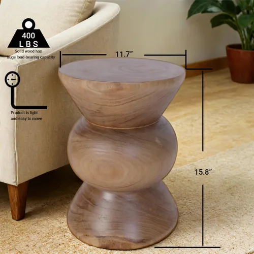 Miniatura 2 de Athaliah Mesa auxiliar de madera, mesa auxiliar de tocón de árbol de madera rústica tallada a mano, mesa de centro redonda de madera de paulownia